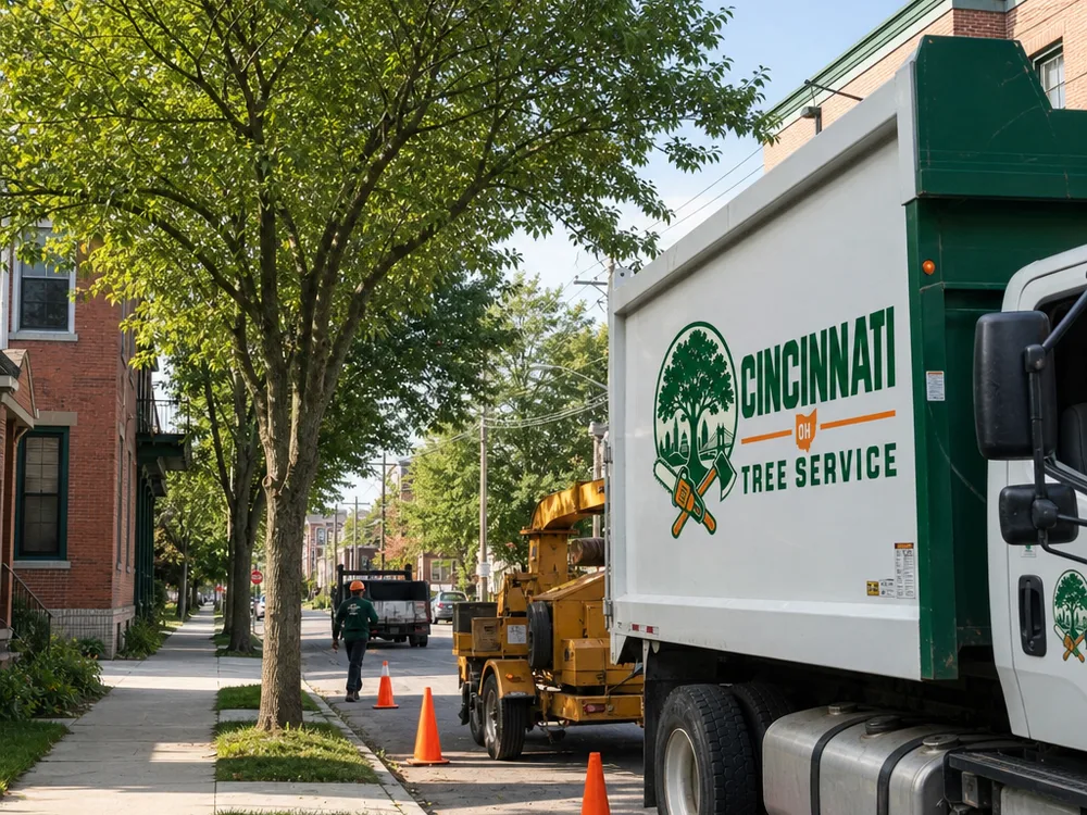 Freshly pruned street-side tree with a balanced canopy and clear sidewalk corridor
